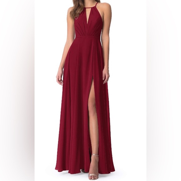 AZAZIE EVALLEEN, A-line pleated chiffon floor-length dress scarlet - Picture 4 of 6